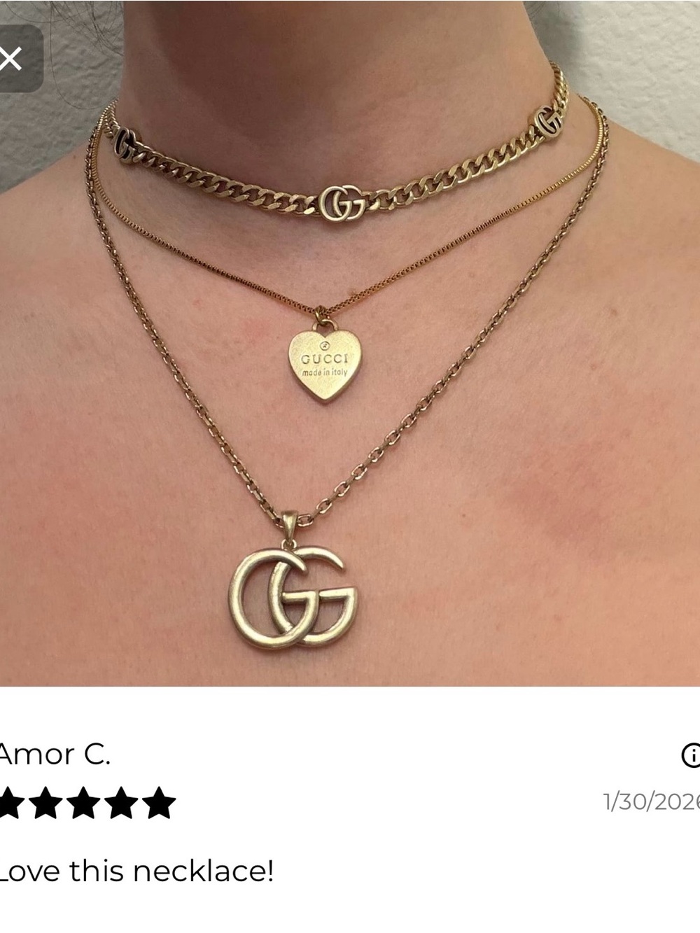 Gucci Layered Gold-Tone GG & Heart Pendant Necklace Set